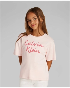 Футболка свободного кроя с короткими рукавами и логотипом для девочек, розовый Calvin klein