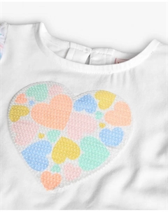 Футболка с короткими рукавами и сердечками для девочки, белый Boboli