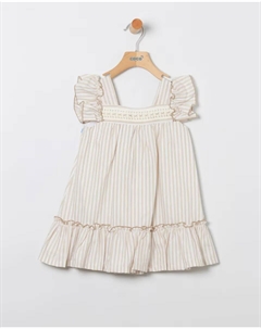 Полосатое хлопковое платье для девочки, светло-коричневый Coco acqua
