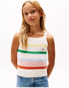 Вязаный крючком топ для девочки на бретельках, белый Tommy hilfiger
