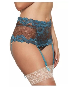 Комплект нижнего белья размера плюс с высокой талией и подвязками из 2 предметов, зеленый Icollection