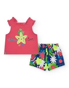 Комплект для девочки с розовой майкой и шортами с цветочным принтом, розовый Tuc tuc