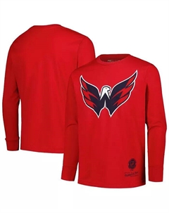 Футболка с длинным рукавом Big Boys Red Washington Capitals Throwback Logo Mitchell and ness