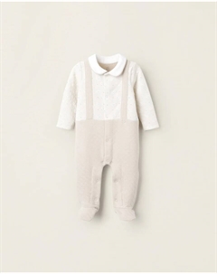 Детский комбинезон для девочки с вафельной текстурой и эффектом trompe-l'oeil, светло-серый Zippy