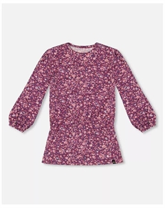 Туника с эластичной резинкой на талии для маленьких девочек бордового цвета с принтом цветов — для малышей, ребенок, фиолетовый Deux par deux