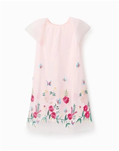 Платье для девочки из тюля с вышивкой, розовый Zippy