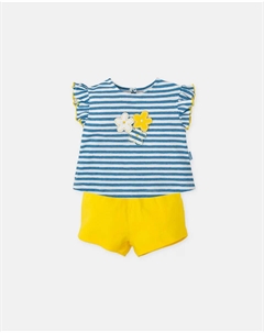 Комплект для девочки из полосатой футболки Atlantic blue и желтых шорт, синий Tutto piccolo