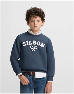 Толстовка для мальчика темно-синего цвета с рисунком спереди, кремовый Silbon