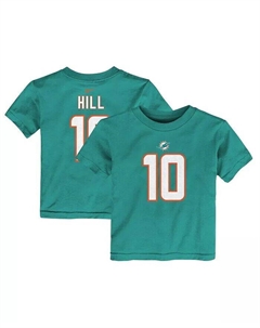 Футболка с именем и номером игрока Tyreek Hill Aqua Miami Dolphins для мальчиков и девочек, синий Nike