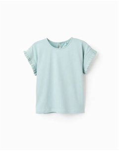 Футболка для девочки из 100% хлопка с плиссировкой на рукавах, светло-голубой Zippy