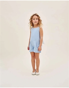 Синий комбинезон для девочки с плюмети и большим бантом Dadati