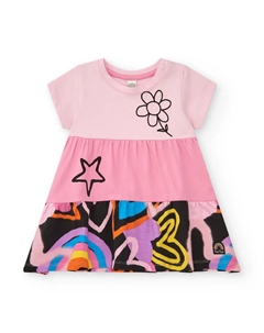 Платье для девочки с короткими рукавами и вставками, розовый Tuc tuc