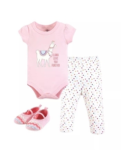 Комплект из 3 предметов: боди, штаны и обувь для девочки из хлопка, розовый Little treasure