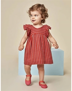 Полосатое платье для девочки с рукавами-бабочками, оранжевый Gocco