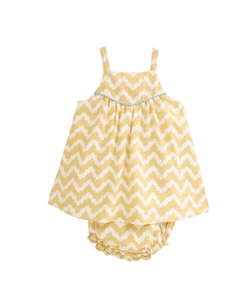 Платье для девочки горчично-белого цвета с узором «зигзаг» и соответствующие трусики, желтый Dadati