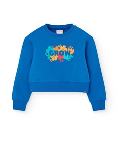 Свитшот для девочки с круглым вырезом и узором спереди, синий Boboli