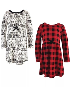 Платье с длинными рукавами из органического хлопка для больших девочек, 2 шт., в клетку буйвола Touched by nature