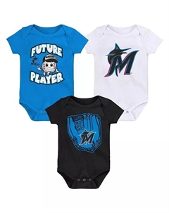 Комплект из трех боди для новорожденных и младенцев, мальчиков и девочек, синего, черного и белого цвета, игрок младшей лиги Miami Marlins Outerstuff