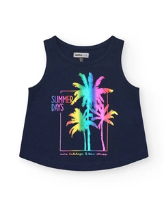 Топ без рукавов для девочки с принтом пальм, темно-синий Tuc tuc