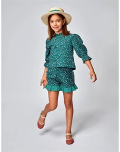 Шорты для девочек с рисунком в клетку и цветочным узором, зеленый Gocco