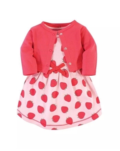 Комплект из 2 предметов: платье и кардиган из органического хлопка для маленьких девочек, клубника, красный Touched by nature