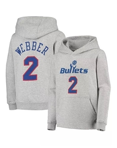 Толстовка с капюшоном для больших мальчиков и девочек Криса Веббера Хизер Грей Вашингтон Пуллетс Хардвуд Классик с именем и номером Mitchell and ness