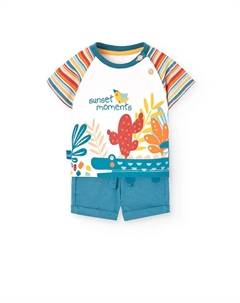 Комплект из футболки с принтом и шорт для мальчика, белый Boboli