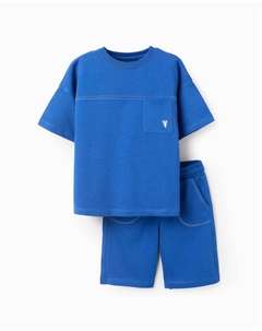 Комплект из однотонной футболки и шорт-бермуд для мальчика, синий Zippy