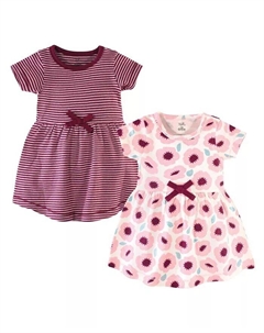 Детские платья с короткими рукавами из органического хлопка для маленьких девочек, 2 шт., Цветочный горошек, синий Touched by nature