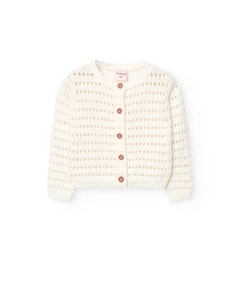 Вязаная кофточка для девочки с ажурным узором и застежкой на пуговицы, белый Boboli