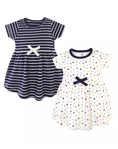 Детские платья с короткими рукавами из органического хлопка для маленьких девочек, 2 шт., Цветочный горошек, синий Touched by nature