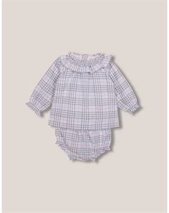 Клетчатое платье для девочки с присборенной юбкой и подходящим по цвету подгузником, светло-голубой Gocco