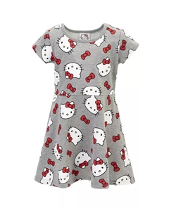 Платье из французской махровой ткани для девочек, серый Hello kitty