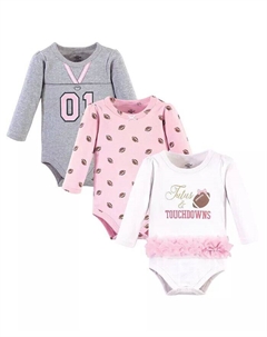 Хлопковые боди с длинными рукавами для маленьких девочек Treasure Baby, 3 шт., пачки Touchdowns, розовый Little treasure
