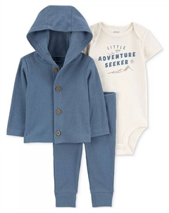 Боди с рисунком Little Adventure Seeker для маленьких мальчиков, кардиган с капюшоном и брюки, комплект из 3 предметов, синий Carter`s