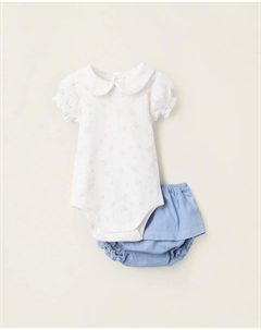 Комплект из боди с принтом и подгузника для девочки, светло-голубой Zippy