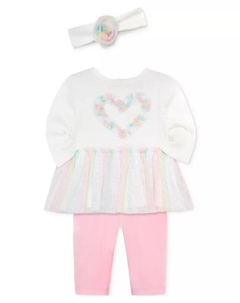 Радужное платье-пачка для девочек, леггинсы и повязка на голову в комплекте, розовый Little me