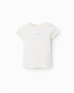 Футболка в рубчик для девочек с короткими рукавами, бежевый Zippy