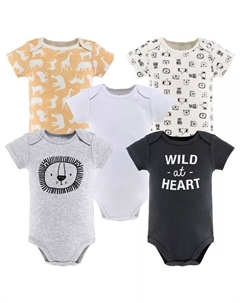 Боди с короткими рукавами для мальчиков или девочек, 5 шт. в упаковке, животные из Сафари, мультиколор The peanutshell