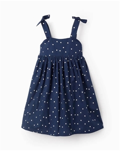 Платье для девочки в горошек с бантами на бретельках, темно-синий Zippy