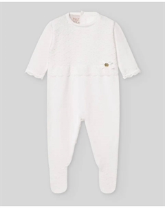 Вязаный комбинезон для девочки Линда с отделкой по стопе и кружевом PAZ Rodríguez, белый Paz rodriguez