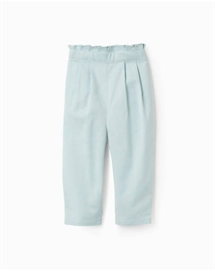 Штаны для девочки со складками и эластичным поясом, светло-голубой Zippy
