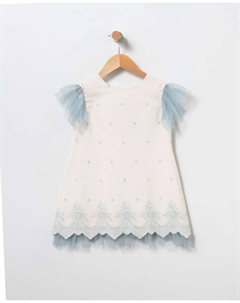 Платье для девочки из льна цвета морской волны с вышивкой, синий Coco acqua