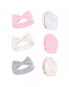 Повязка на голову и варежка-царапка Hudson для девочек, комплект из 6 предметов, единорог, 0-6 месяцев, серебряный Hudson baby