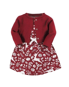 Хлопковое платье и кардиган из ганика для маленьких девочек, Red Winter Folk, красный Touched by nature