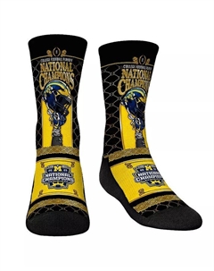 Носки для мальчиков и девочек, темно-синие носки для студенческого футбола Michigan Wolverines плей-офф 2023 года, национальные чемпионы, позолоченные носки для шлема Rock 'em