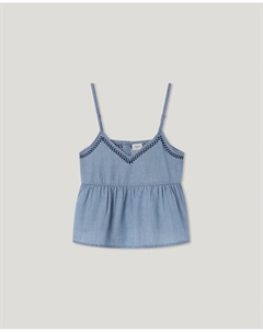 Топ для девочки с бретелями и вышитыми деталями, светло-голубой Pepe jeans