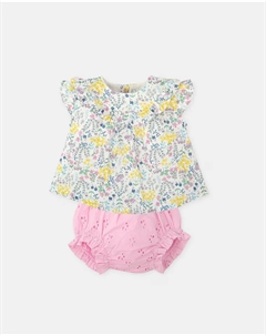 Комплект для девочки с атласной блузкой с цветочным принтом и лиловыми трусиками, лиловый Tutto piccolo