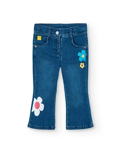 Расклешенные джинсы для девочки с цветочным узором, синий Boboli
