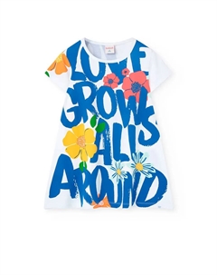 Платье для девочки с короткими рукавами и принтом, белый Boboli